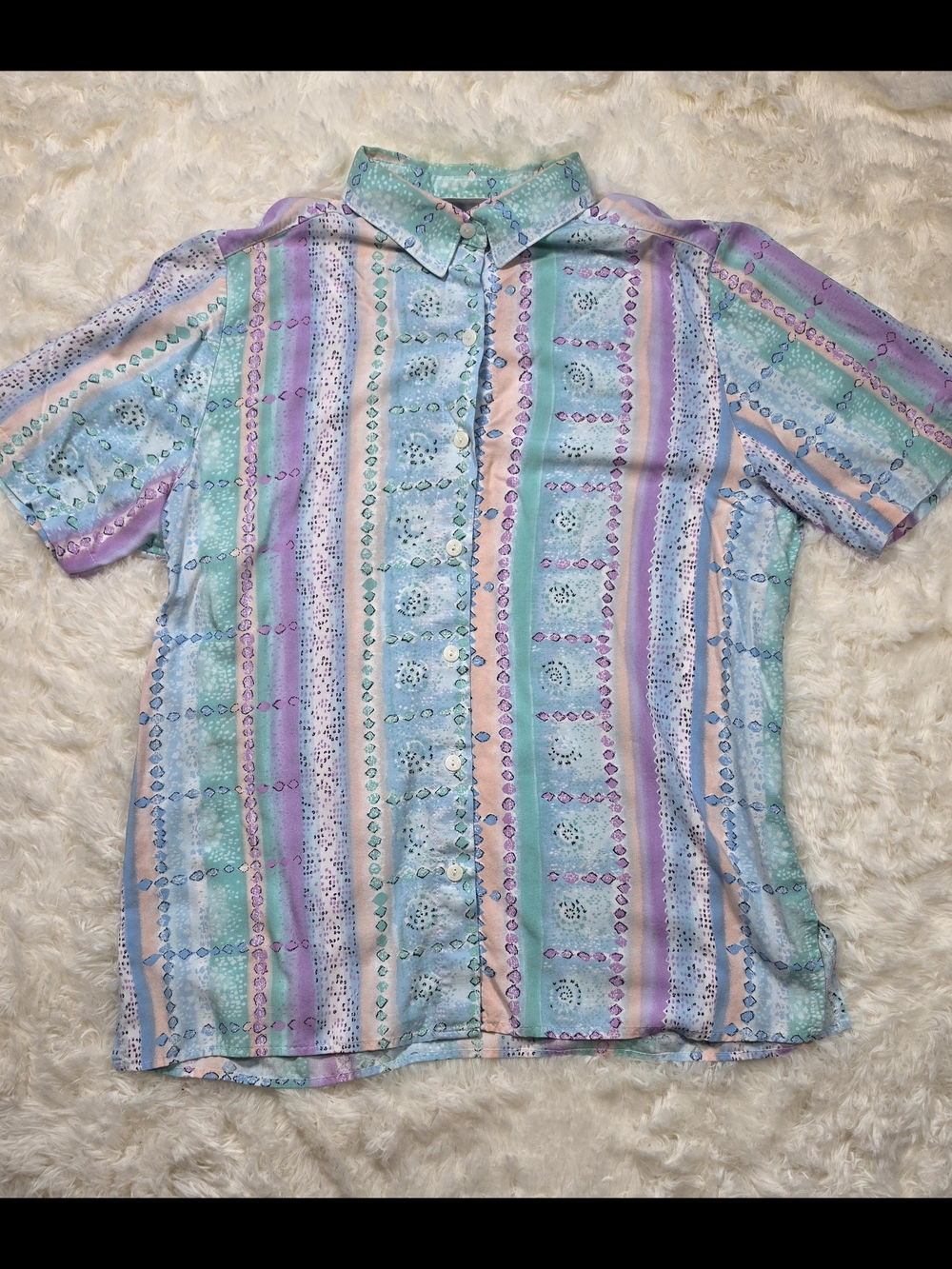 Pastel Striped Short-Sleeve Button-Up Shirt Multicolor Vintage Alfred Dunner 16
